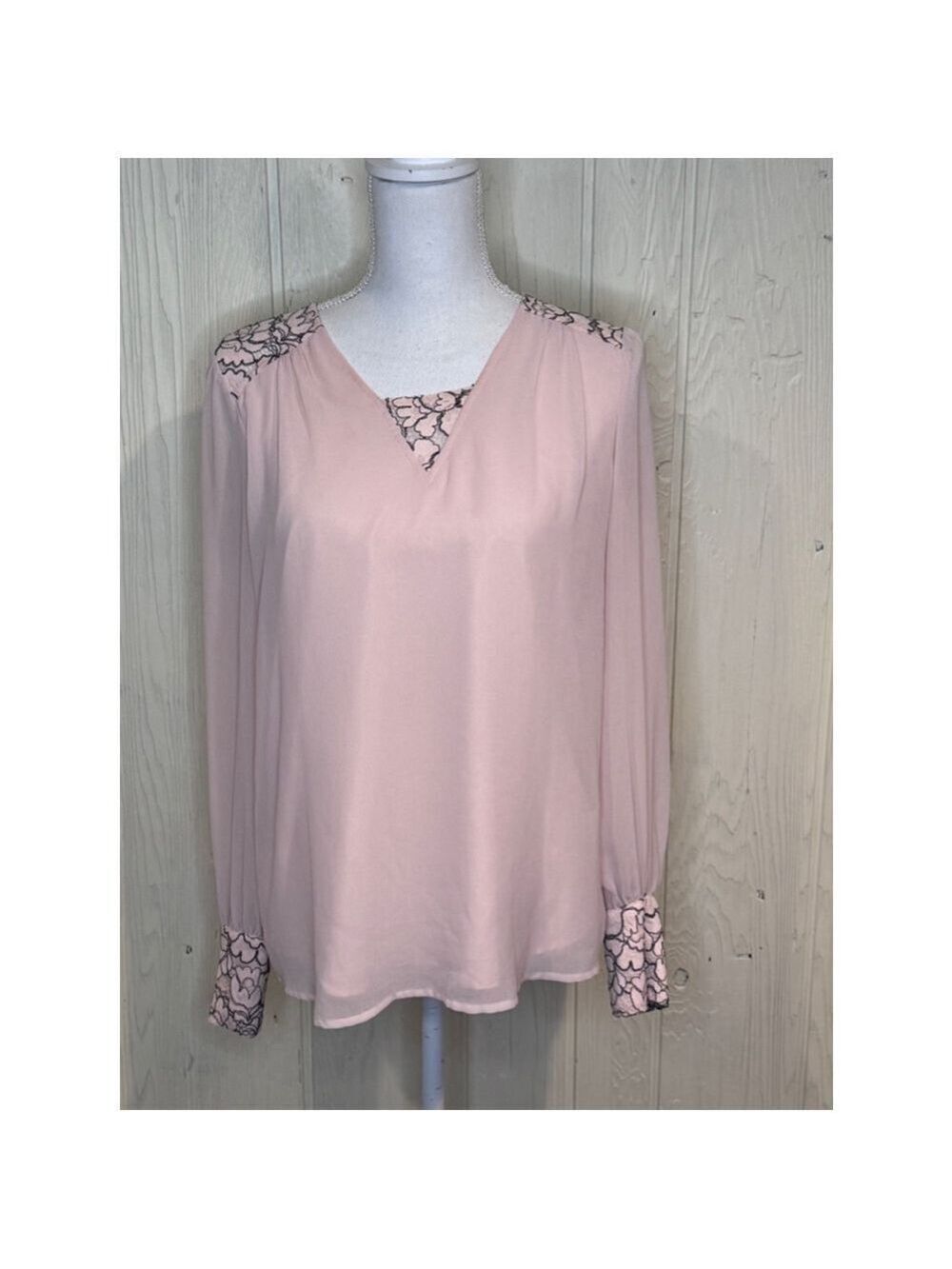 Karl Lagerfeld Pink Black Lace Embroidery Blouse Small
